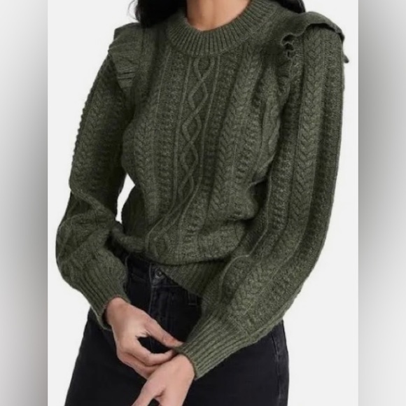 Madewell Green Hollydene Ruffle-Shoulder Pullover Knit Sweater - Size XXS - Picture 1 of 11